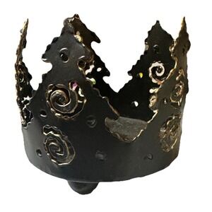 Pier 1 Imports Forged Metal Pine Tree Footed Rustic‎ Candle Holder Gold Accents